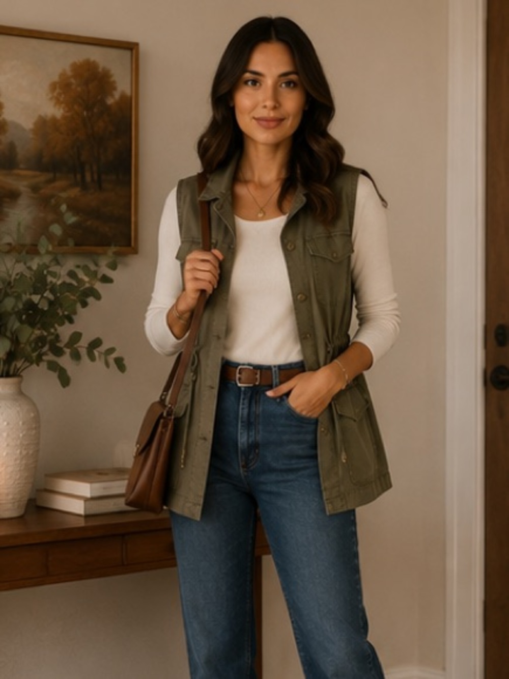 Massimo Olive Green Utility Vest with Drawstring Waist